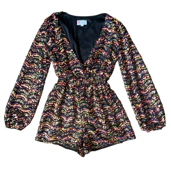 L'Atiste by Amy Sequin Romper Long Sleeve Women's Size Small Black Multicolor - Picture 1 of 11